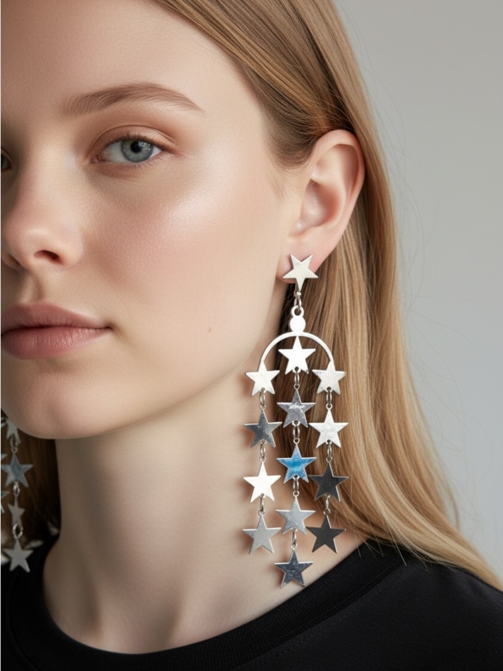 9/18 Silver Star Cascade Drop Earrings - Elegant Women Jewelry